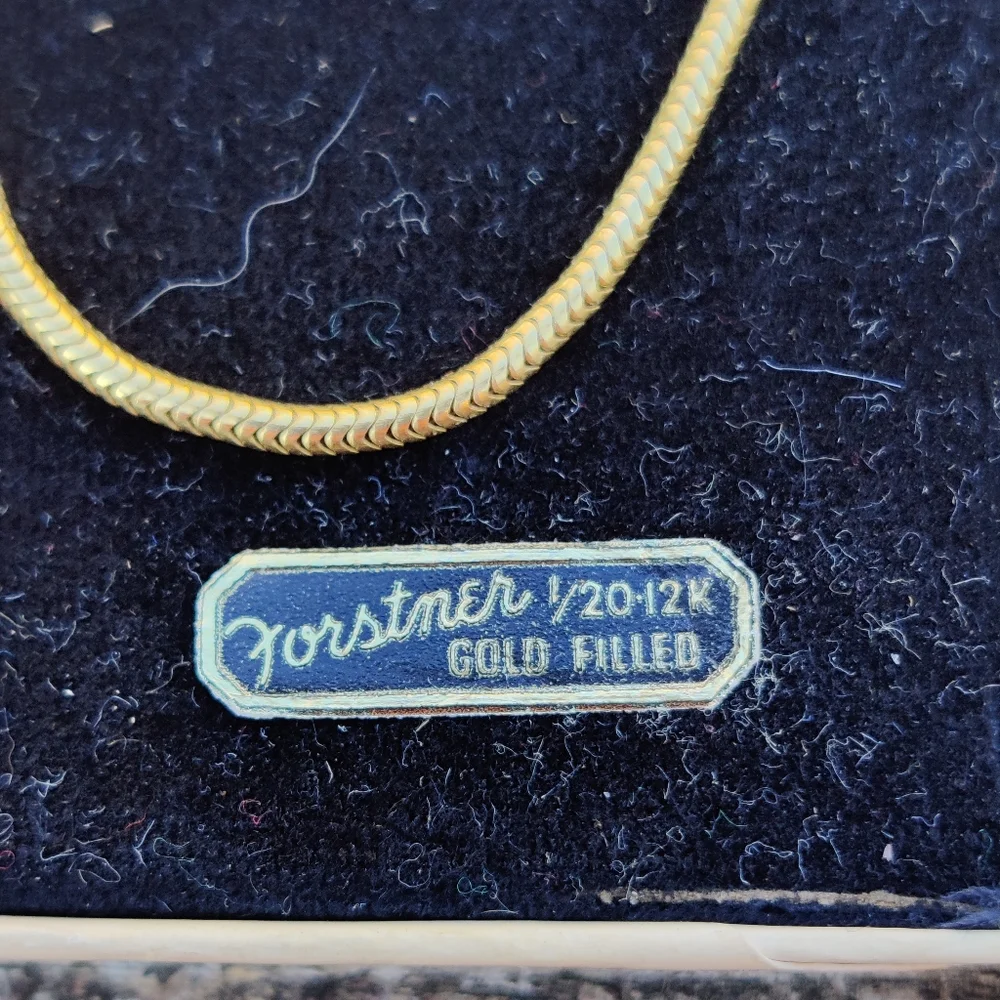 NIB Vintage men's Forstner 12k GF Tie bar with snake chain